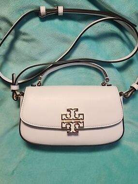 Tory Burch Britten Soft Mini Top Handle Smooth Leather Purse In Optic White